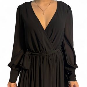 EUC Miss Avenue Black  front 2 slits belt tie Chiffon Maxi Dress